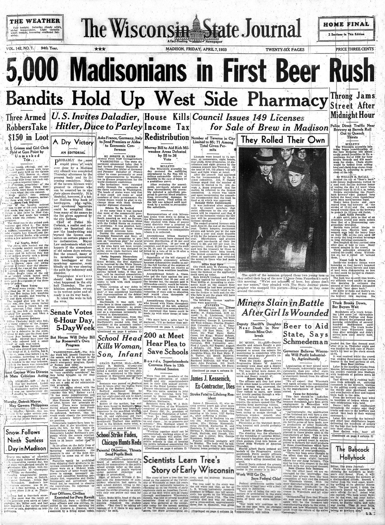Prohibition: Front page 1933
